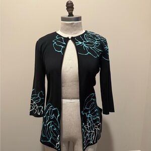 Ming Wang Black Blazer with Blue Floral Design